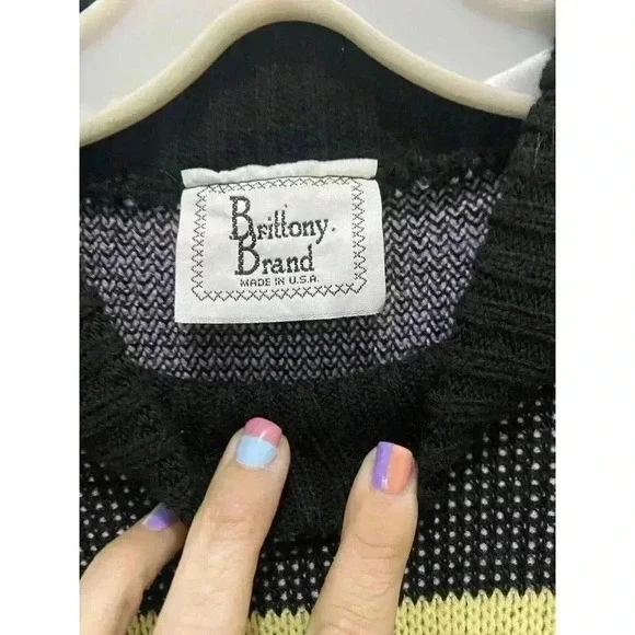 VTG women Small knit sweater Tunic Black Purple Bows Heart 1980s 1990s Oversized - Picture 5 of 5